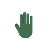 A green hand icon with five fingers shown upright on a white circular background.